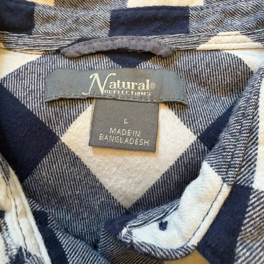 Natural Reflections 100% Cotton Blue & White Plaid Button-Down Shirt | Women’s L - Picture 4 of 7